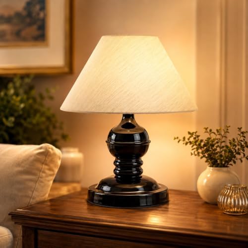 tu casa Metal Table Lamp with Off-White Fabric Shade | Metal Base | Ambient Lighting | Bedside Lamp for Bedroom, Living Room, Study & Dining Table | 8" | Without Bulb