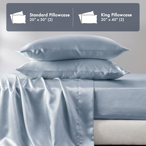 Image of Madison Park Essentials Satin Pillowcase Set of 2, Silky, Standard Blue