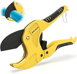 BLOSTM Plastic Pipe Cutter - Heavy Duty Ratchet Pipe Cutters with 42mm Outside Diameter Cutting Capacity for PVC, PEX, PPR Plastic Pipes & Rubber Hoses - Ergonomic Non-Slip Handle & Safety Lock