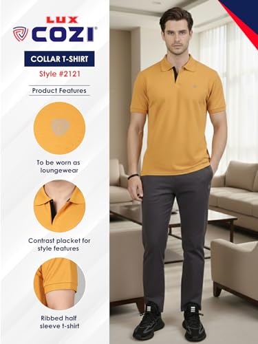 Image of Lux Cozi Men's Cotton Solid Polo Tshirt | Collar Tshirts | Half Sleeves | Stylish & Premium All Day Wear | Pack of 1