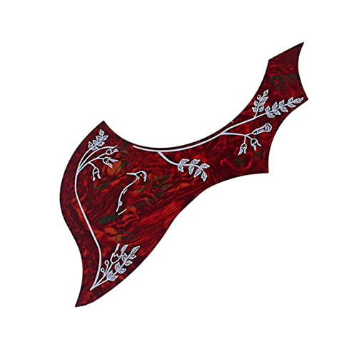 DRESSOOS 花と鳥の模様 ウィング型ピックガード 粘着式保護シールド 音楽演奏用アコースティックギター対応 ダークレッド