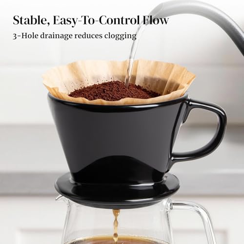 Image of DOWAN Pour Over Coffee Maker, Non-Electric Pour Over Coffee Dripper, Manual Brew Maker, Single Cups Porcelain Slow Brewing Accessories for Gifts, Black