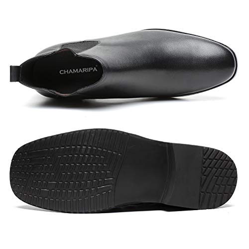 CHAMARIPA Men's Chelsea Boots Elevator Shoes - Invisible Height Increase | Built-in Elevator Insole, Genuine Calfskin Leather & Elastic Sides | Slip-Resistant Sole for Winter | Urban Style Boots3