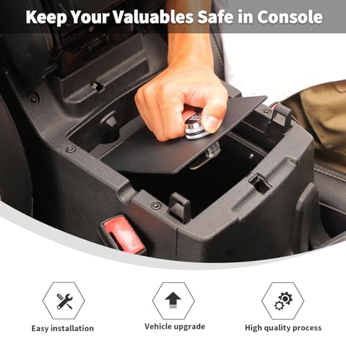 Linskip Console Valuables Safe Compatible with 2018-2024 Jeep Wrangler JL JLU 4XE & 2020-2024 Gladiator JT, for Jeep JL Security Console Insert, Console Gun Safe Vault for Jeep JL Accessories(Black) - Thumbnail 5