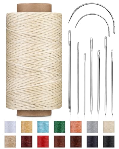 218 Yards Upholstery Thread Heavy Duty Waxed Thread for Hand Sewing Sewing Kit with 9 Upholstery Needles for Hand Stitching Bookbinding Repair Canvas