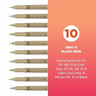 SAKURA Pigma Micron Fineliner Pens - Archival Black and Gray Ink Pens - Mix Point Sizes - 1 Count Pack of 10