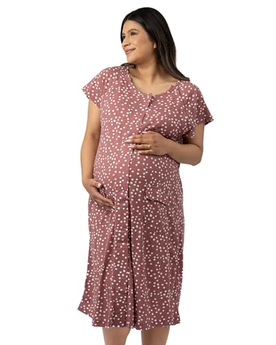 Image of Kindred Bravely Universal Labor and Delivery Gown | 3 In 1 Labor, Delivery, Nursing Gown for Hospital (Rosewood Polka Dot, S-M-L), S/M/L (fits baby bumps up to 45 in)
