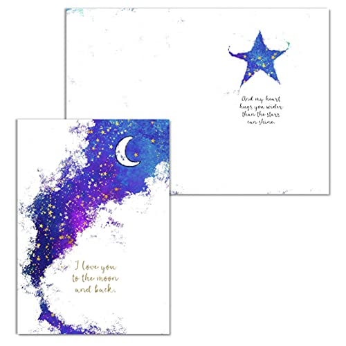 Smiling Wisdom - I Love You To The Moon And Back Greeting Card And Keepsake Gift Set - Women (Blue Gold Wine 2) #TOP1