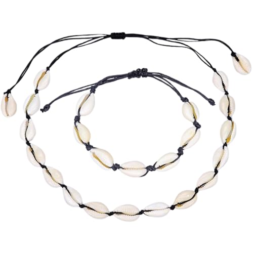 TNSRAY Colar de gargantilha de concha marinha e pulseiras de concha, 2 peças colar de gargantilha de concha marinha e pulseiras de concha, para praia, gargantilha praia, praia pulseiras de concha