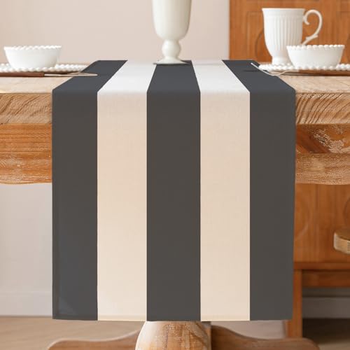 ViaElayu Chemin de Table Blanc et Gris Moderne Rayé Lavable en Style Campagnard d'hiver Printemps Cuisine Chemin Table Salon Décoration de Table Extérieur...