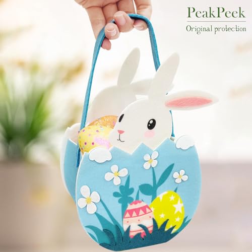 PeakPeek 4er Set Osterkörbchen Kinder aus Filz, Osternester zum Befüllen, Faltbarer Osterkorb mit Hase, Osterkörbe mit Henkel für Kinder, Ostereiersuche & Osterdekoration