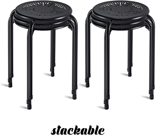 Image of GLACER Set of 6 Stackable Steel Stool, 17.5 Inch Backless Nesting Stool with X-Shape Connection & Non-Slip Feet, Flexible Seating for Home, Office, Classroom, 250lbs Weight Capacity, Black