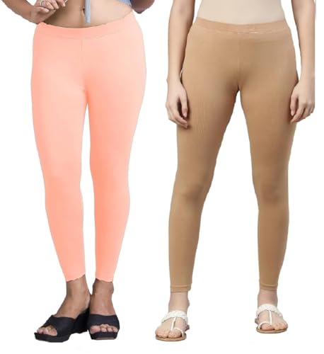 Image of ZAYANQA Combo of 2 Slim Fit Women /Girls Solid Stretchable Cotton Ankle Length Leggings with Ultrasoft Wide Elastic Waistband |Comfortable |Fashionwear|