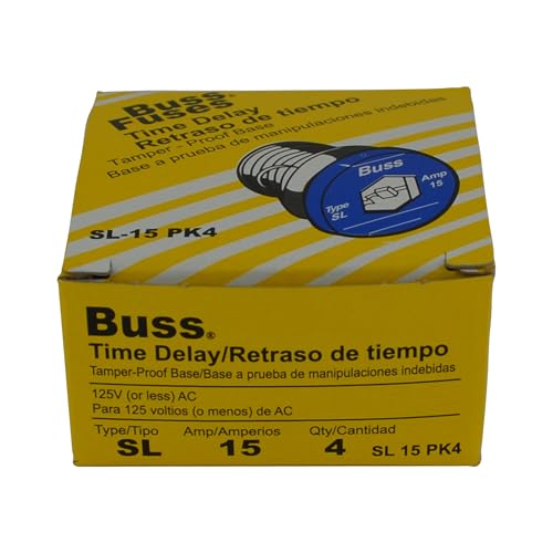 Bussmann SL-15PK4 15 Amp Time Delay Loaded Link Rejection Base Plug Fuse, 125V UL Listed, 4-Pack , Blue