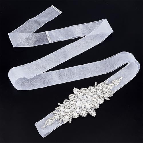 PH PandaHall White Rhinestone Belt, Women's Belts Flower Wedding Dress Belt Sparkly Waist Glitter Ribbon Crystal Bridal Belts Sash for Wedding Dresses Party Prom Evening Dresses 6