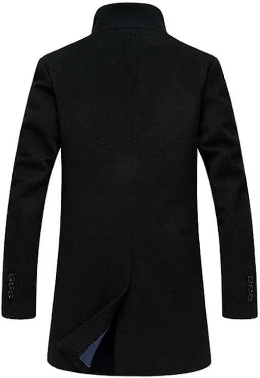 Lavnis Men's Trench Coat Long Wool Blend Overcoat Slim Fit Down Topcoat