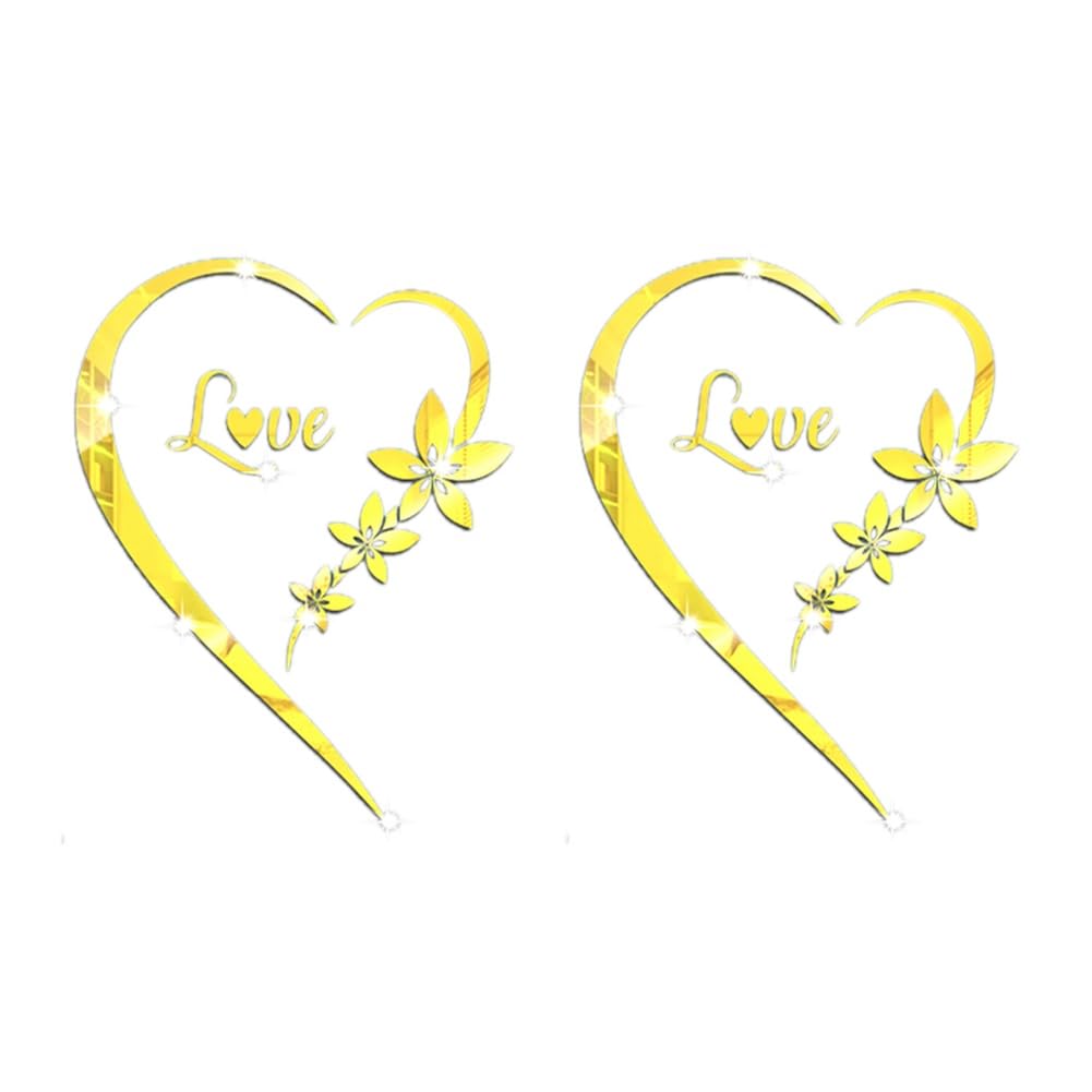CTRLZS Heart-Shaped Mirror Stickers, Self-Adhesive Acrylic Mirror Stickers Art Murals, DIY Wall Art Home Decoration Gold