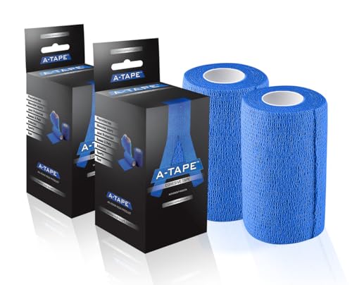 Image of A-Tape Breathable Self Adhesive Cohesive Bandage for Humans & Pets (Dogs, Cats, Birds) -Sports, Wrap, Athletic, Non Woven First Aid Medical, Wrist, Swelling (10 cm X 4.5 mtr) (Pack Of 2, Blue)