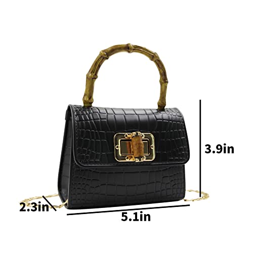 Mosstyus Women Vintage Handbags Jelly Purse Bamboo Top Handle Small Crossbody Satchels Elegant Purse Evening Bag, Black #TOP5