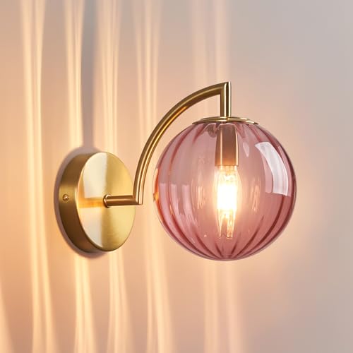 Image of Modern Red Glass Wall Sconces Indoor Nordic Striped Mini Wall Lamp Gold Finish Wall Light for Living Room Bedroom Bedside Hallway (1Pack)