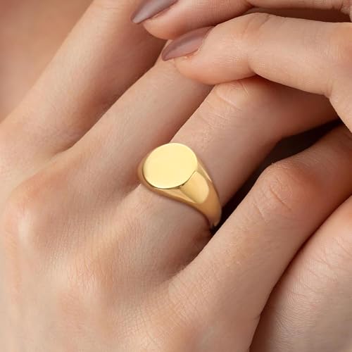 Sistble Chunky Gold Rings No Tarnish Gifts for Women Teen Girls 14K Gold Plated Statement Rings Size 9 Stackable Dome Pinky Rings Birthday Anniversary Retirement Christmas Gift Jewelry — view 3