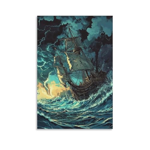 Bateau à voile : impression sur toile marine 50x75 cm pour décoration murale