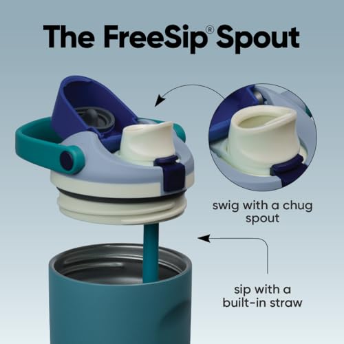 Image of Owala FreeSip Sway Insulated Stainless Steel Water Bottle with Two-Way Spout, Built-In Straw and Bucket Handle, Made for Travel, School, and Sports, 40oz, BPA Free, Leak Proof, Denim