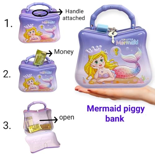 Image of Sajani Cute Cartoon Creative Portable Piggy Bank, Money Saving Box with Combination Lock, Mini Coin Bank Gifts for Boys and Girls, Best Return Gifts for Kids (Pack of 1) (Mermaid - Pink)