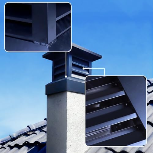 Cone Top Chimney Cap with Louvered Screen - 11.8"x11.8" Square Rain Cover for Fireplace & Wood Stove, Flue Vent Guard, Durable Outdoor Protection