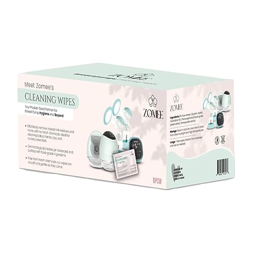 Image of Zomee Breast Pump Cleaning Wipes - Removes Residue, Milk Stains - Made with Food-Grade Ingredients Great for Baby Accessories - Portable, Hygienic and Ideal for Travel, (40 Count) Individually Wrapped
