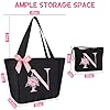 Vavabox Tote Bag, A-Z Initial Monogrammed Waterproof Tote Bag, Bridesmaid Gifts for Women, Black and Pink, Black Set, M, N #2