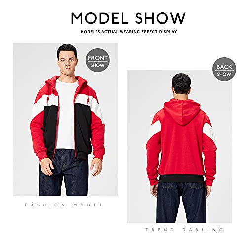 LBL Mens Slim Fit Long Sleeve Zip-up Fleece Hoodie Color Block Sweatshirt with Kangaroo Pocket4