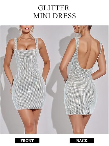 Image of Figdaw Adjustable Straps Rhinestone Bodycon Dress for Women Special Occasions