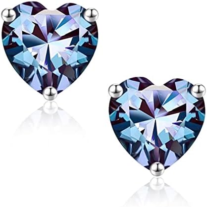 Mothers Day Gifts June Birthstone Alexandrite Earrings for Women Girls, 925 Sterling Silver Heart Stud Earrings for Women Teen Girls Earrings Jewelry Mothers Day Valentines Christmas Birthday Gifts for Women Her