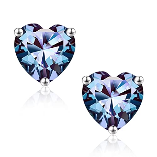 Mothers Day Gifts June Birthstone Alexandrite Earrings For Women Girls, 925 Sterling Silver Heart Stud Earrings For Women Teen Girls Earrings Jewelry Mothers Day Valentines Christmas Birthday Gifts For Women Her #TOP3