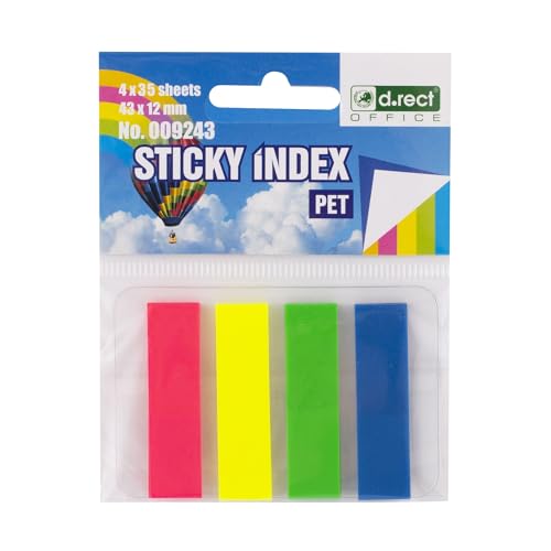 D.RECT 140 Stück Haftstreifen Pagemarker Index Haftmarker Film Textstreifen PET-Folie 12x43mm 4x35 Stück