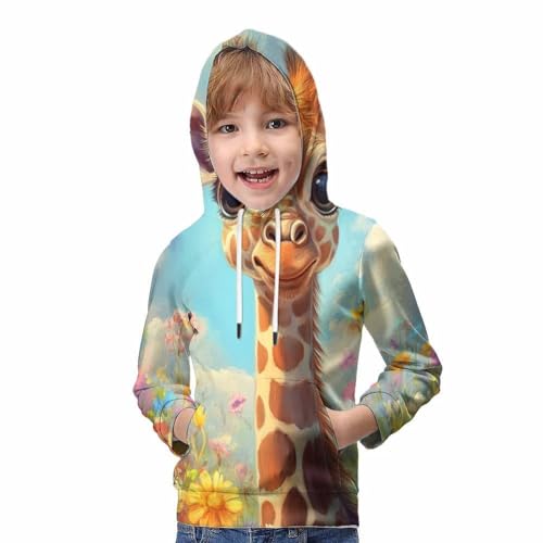 Pull chaud à capuche enfant 10-12 ans imprimé girafe 3D - 5