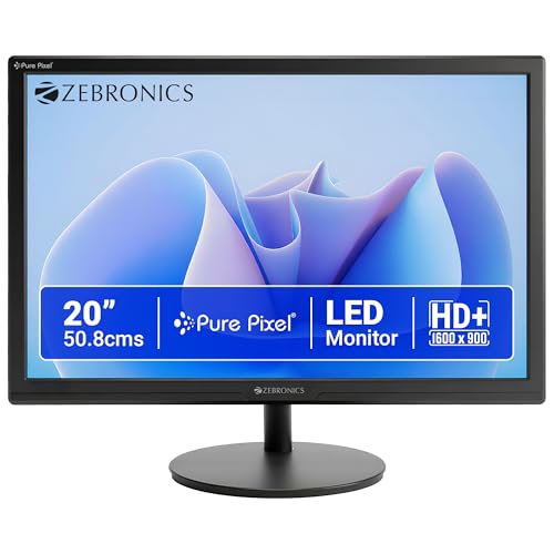 Image of ZEBRONICS LED Monitor, 20 inch, HD+ 1600x900, 16:9 Aspect Ratio, 16.7M Colors, HDMI & VGA, Wall Mountable (EV20)