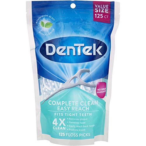 Dentek Complete Clean Floss Picks Back Teeth, 125 Ct Bag (Pack of 2)