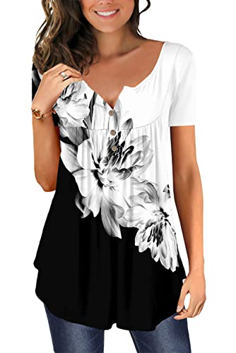 Magritta Women Plus Size Shirts Short Sleeve Blouses V Neck Summer Floral Printed Tunic Tops for Leggings Ruffle Swing Tops BWLotus 3X-Large, 26-28