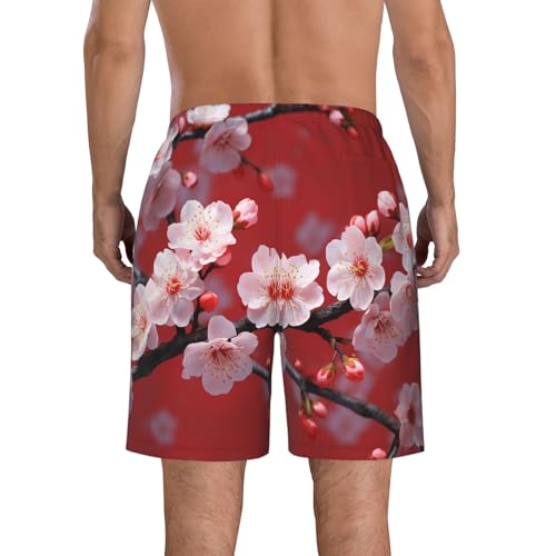 Men's Swim Trunks Quick Dry Bathing Suits Peach Plum Blossom Beach Board Shorts Swimwear with Pockets3