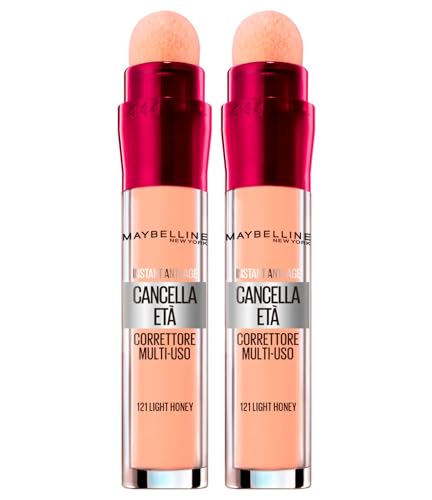 Maybelline New York, correcteur liquide anti-âge polyvalent, couleur 121 Light Honey, 2 correcteurs