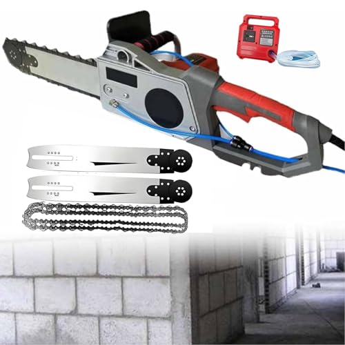 LSRFXF Motosierra de Mano para Cortar Muros, Cortadora de Muros Eléctrica, Motosierra Eléctrica para Muros para Hormigón Granito, Incluye 2 Cadenas y 2 Barras Guía