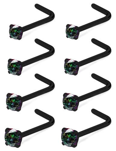 Cisyozi 18G Black Nose Rings 4 Pairs