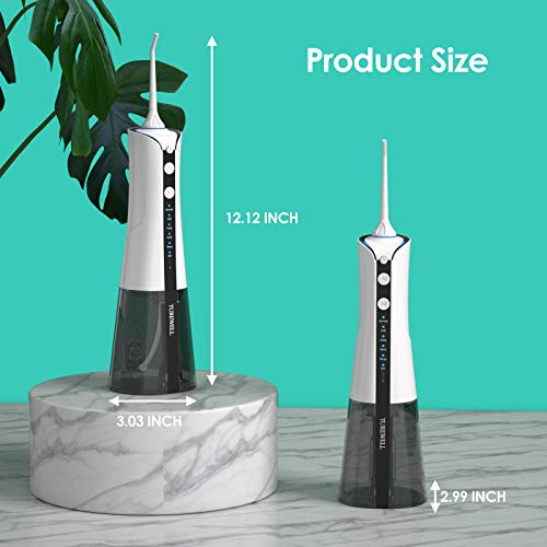TUREWELL YXY-803 Irrigadores Bucales,Irrigador Dental Portatil con 300ML Tanque, 6 Modos y 5 Boquillas,IPX7 a Prueba de Agua y 2 Formas de Carga, Irrigadores dentales para viajes / hogar