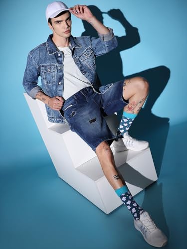 Image of The Indian Garage Co Men Regular Fit Solid Mid-Rise Denim Shorts