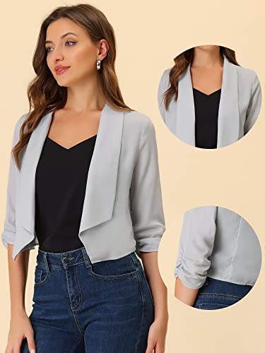 Image of Allegra K Summer Chiffon Bolero Shrug Blazer for Women's 3 /4 Ruched Sleeve Shawl Lapel Thin Lightweight Open Front Cardigans