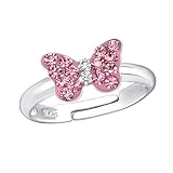 AUBE JEWELRY Hypoallergenic 925 Sterling Silver Crystal Butterfly Ring Adjustable Size for Children