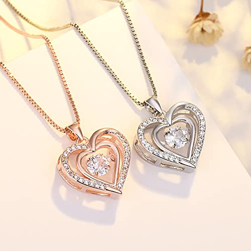 Wskfly Double Heart Pendant Necklace,14K Gold Plated Pattern Cutout Diamond Earrings For Womens,Set In Gold Plaed 5A Cubic Zirconia Christmas Jewelry Gift Birthday Gifts For Her #TOP7
