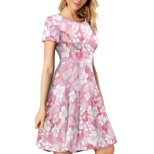 Image of HUGS IDEA Womens Puffy Swing Midi Dress Round Neck Short Sleeve Party A-Line Dresses